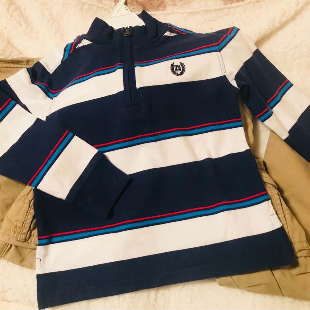 Boys Khaki Cargo Pants & Pullover Shirt